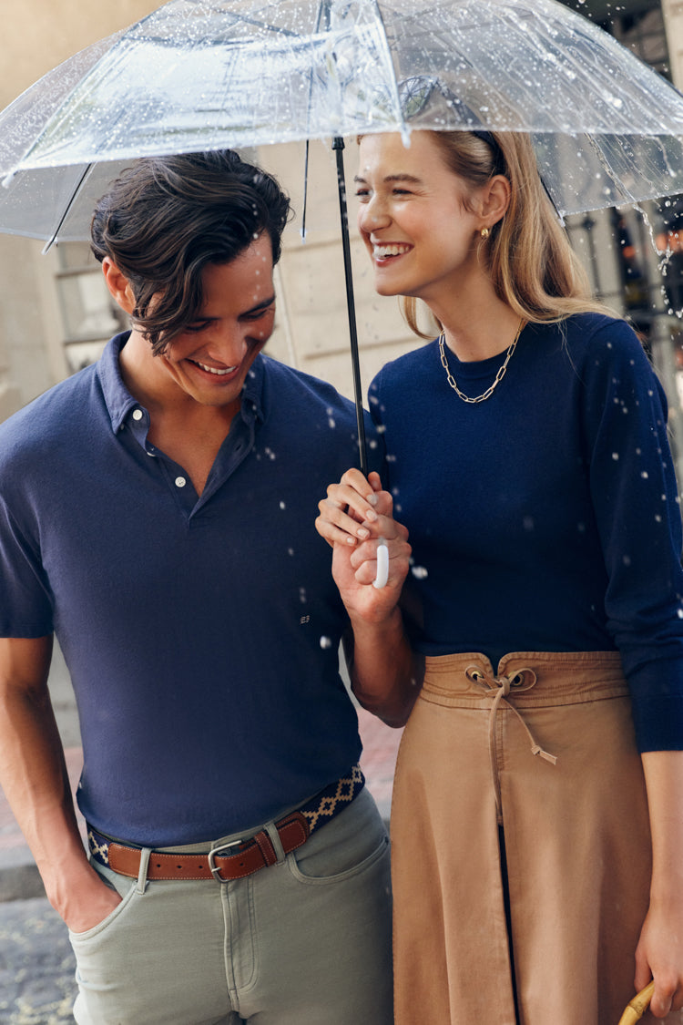 Navy Cashmere Silk Long Sleeve Katie Tee