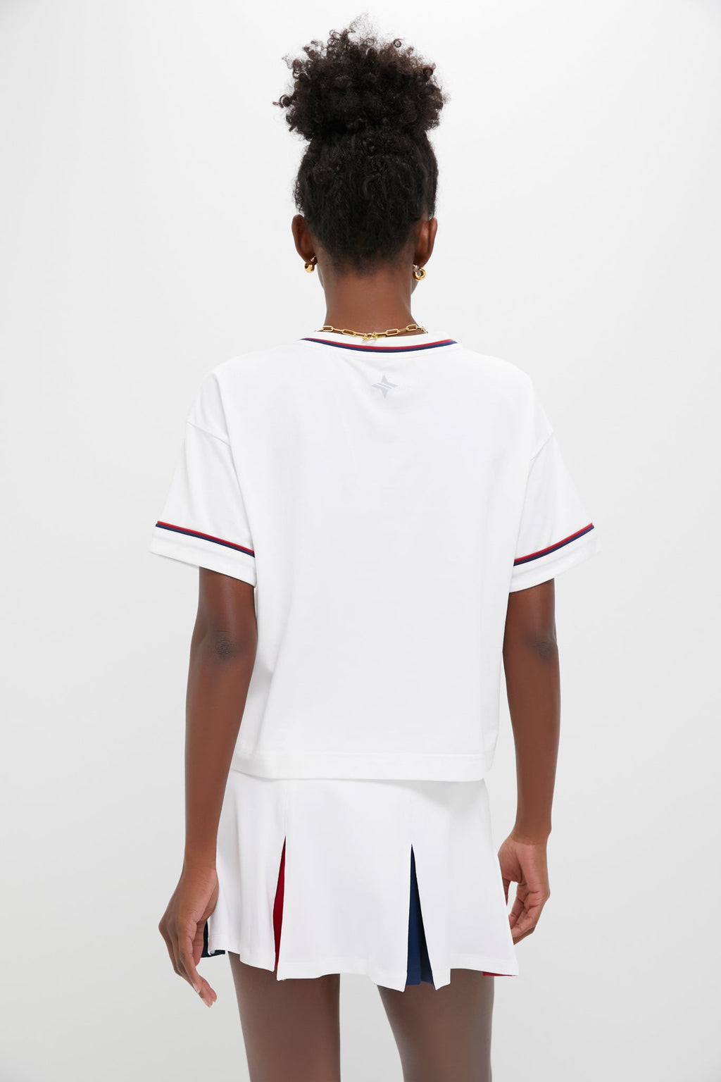 White Americana Piped Performance Cotton Cropped Ryan Boyfriend Tee