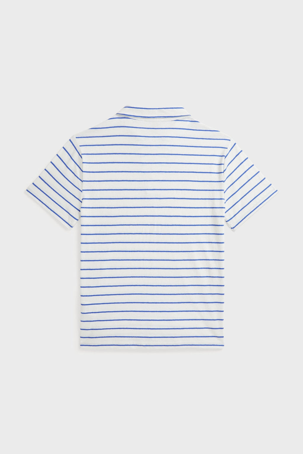 Boys White Short-Sleeve Cotton Linen Jersey Striped Johnny Collar Polo