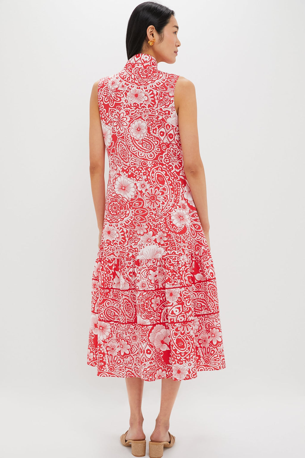 Sleeveless Red & White Floral Hillsborough Midi Dress