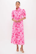 Pink Textured Floral Ruffle Collar Louisa Maxi Dress