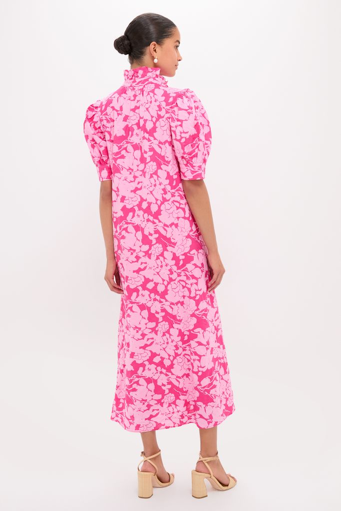 Pink Textured Floral Ruffle Collar Louisa Maxi Dress