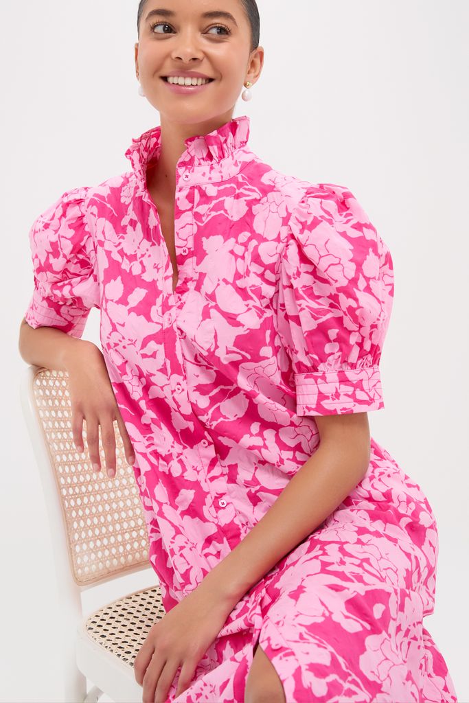 Pink Textured Floral Ruffle Collar Louisa Maxi Dress