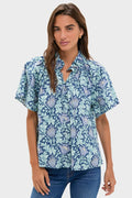 Multi Blue Leafy Floral Thea Blouse
