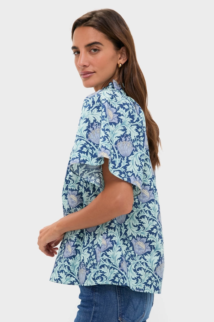 Multi Blue Leafy Floral Thea Blouse