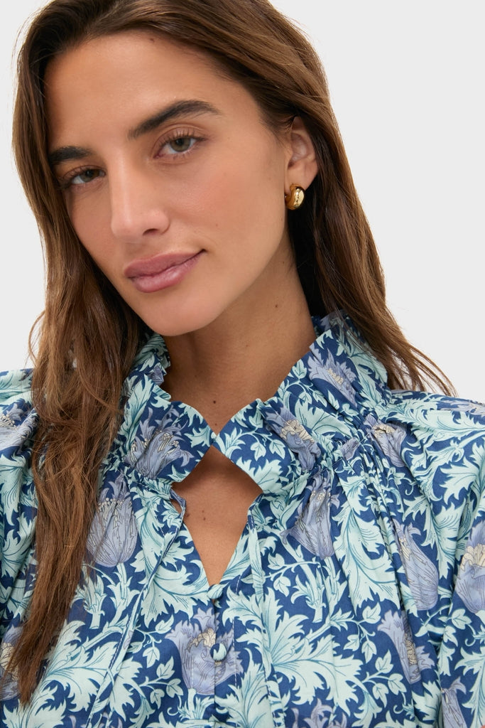 Multi Blue Leafy Floral Thea Blouse