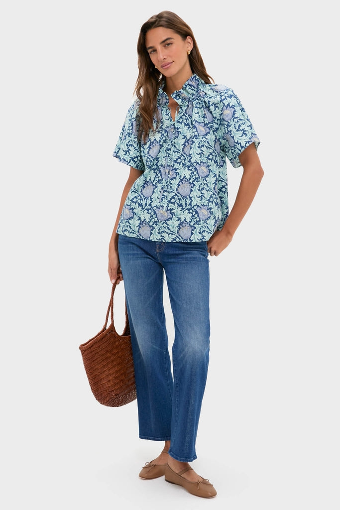 Multi Blue Leafy Floral Thea Blouse