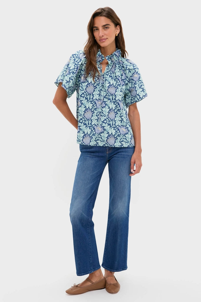 Multi Blue Leafy Floral Thea Blouse