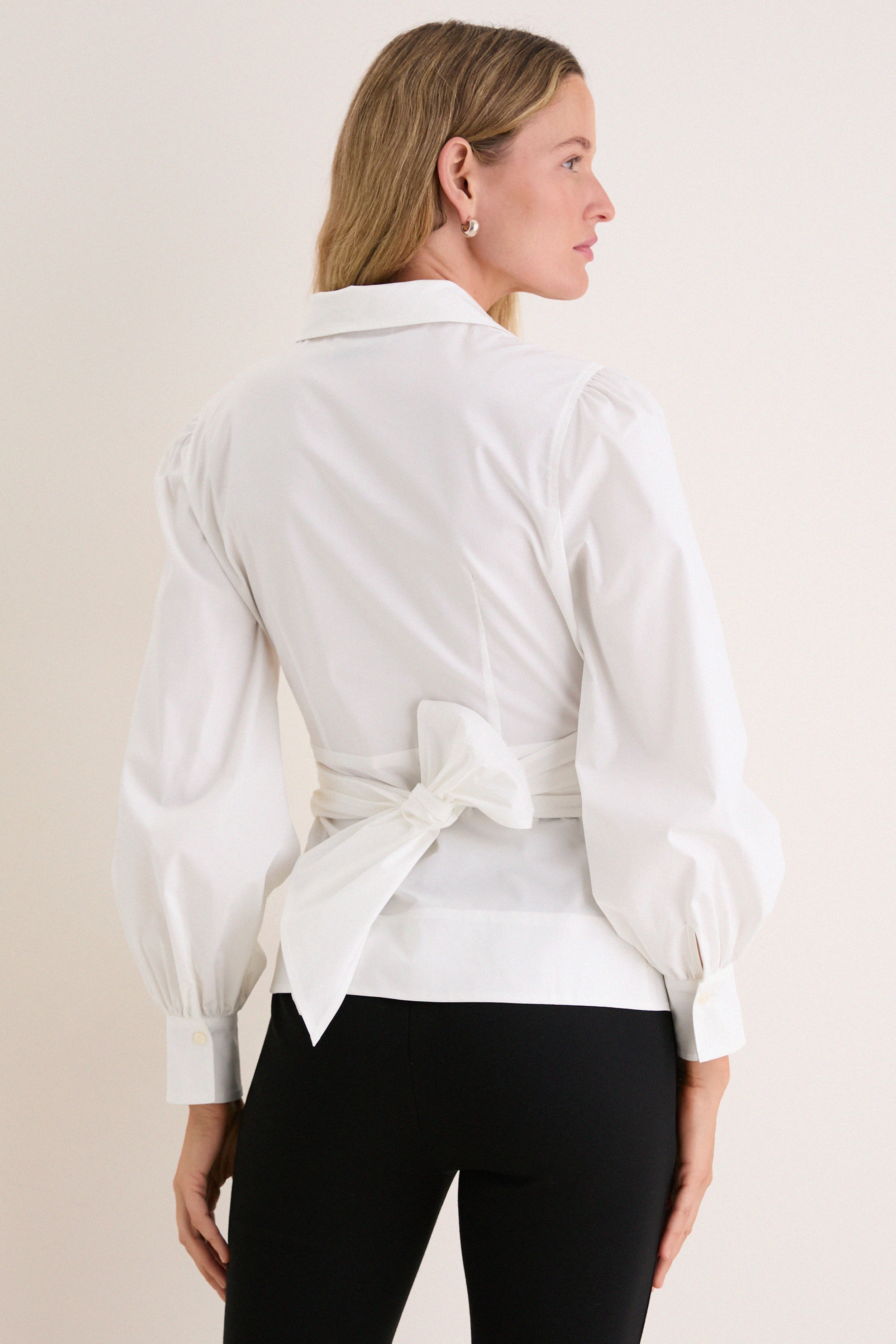 White Tie Front Bow Bea Blouse