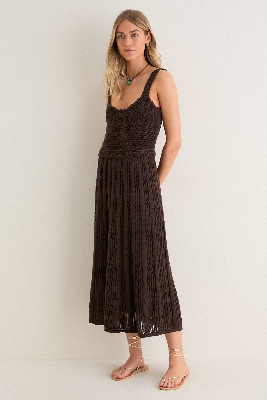 Chocolate Brown Knit Anne Midi Dress