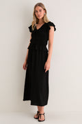 Black Flutter Sleeve Midi Dress