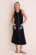 Navy Embroidered Bermuda Terrycloth Caftan