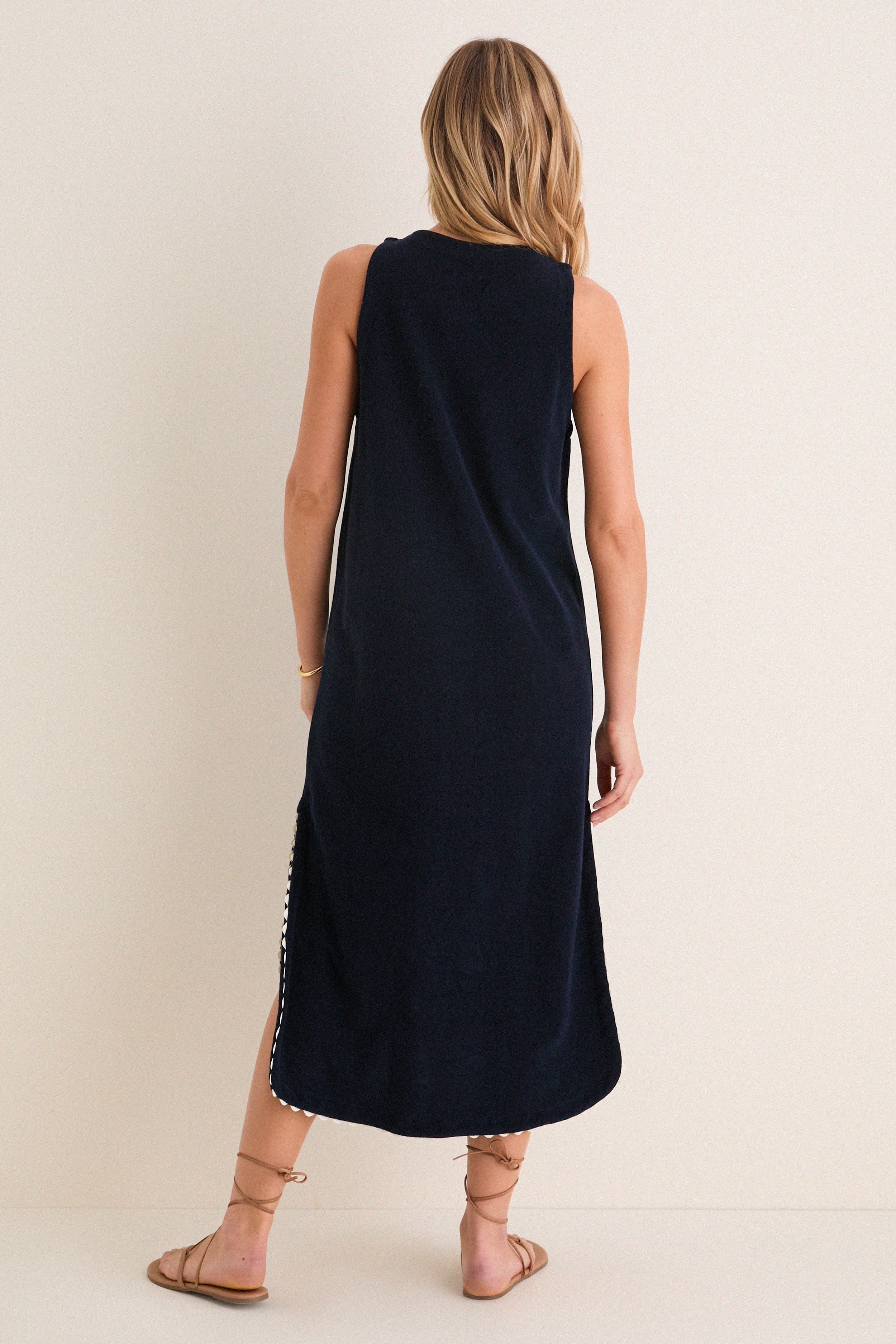 Navy Embroidered Bermuda Terrycloth Caftan