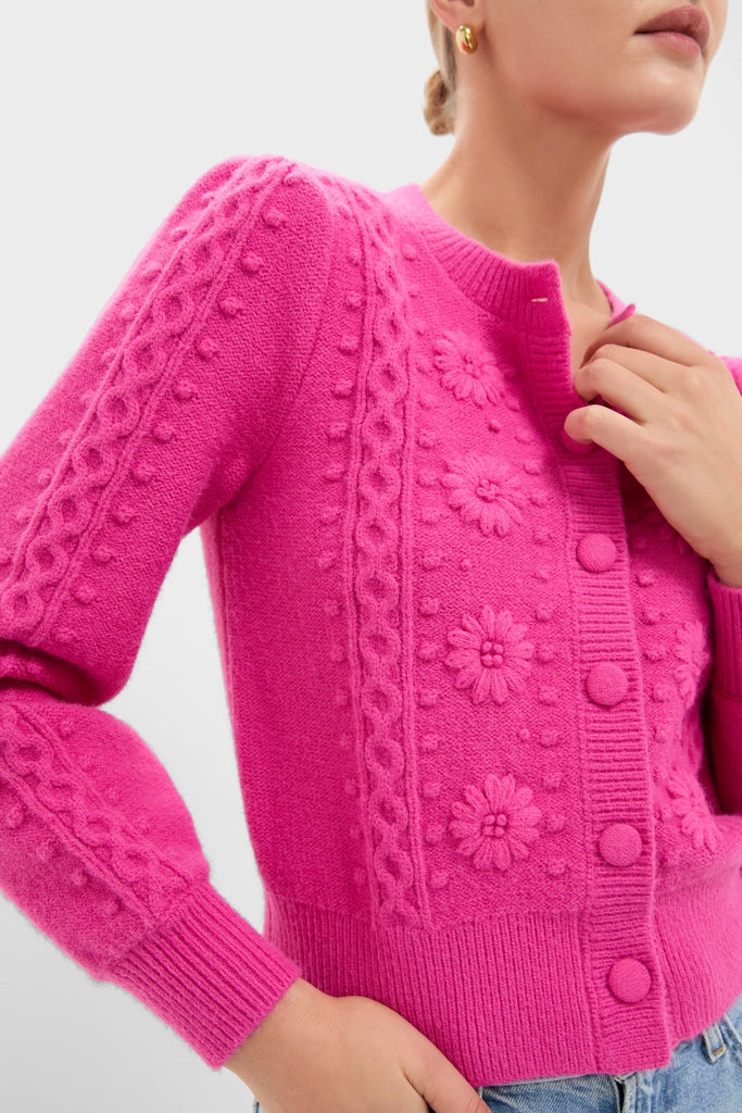 Hot Pink Embroidered Floral Frankie Cardigan