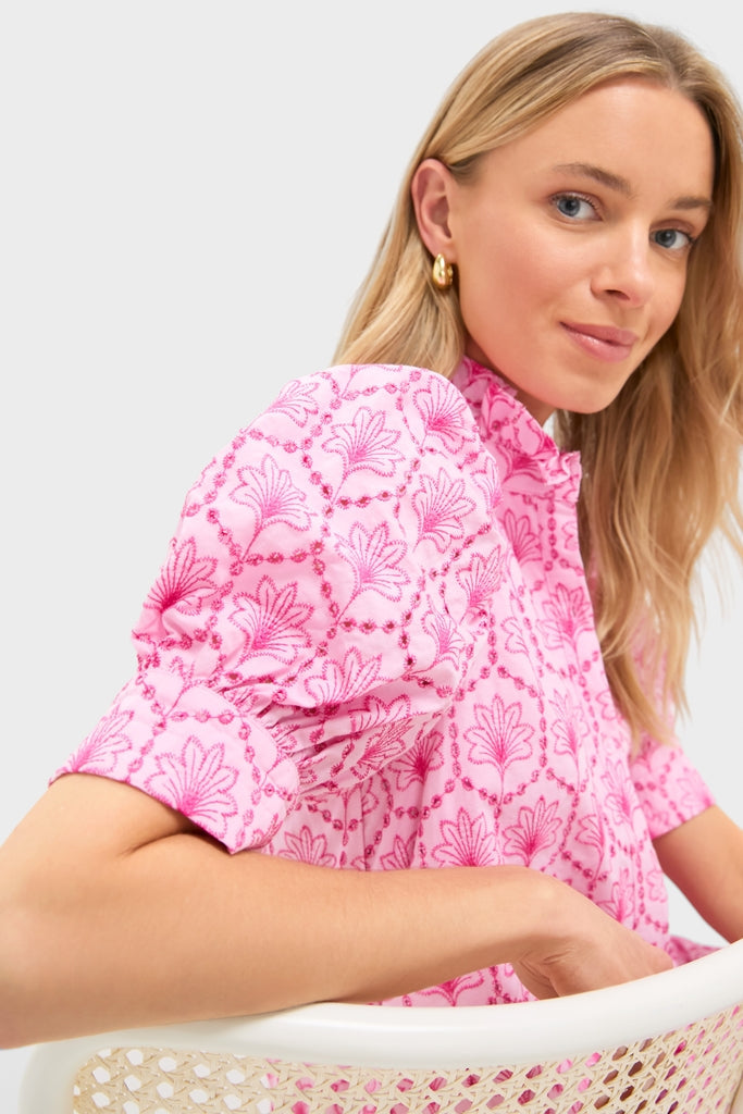 Pink Palm Eyelet Louisa Mini Dress
