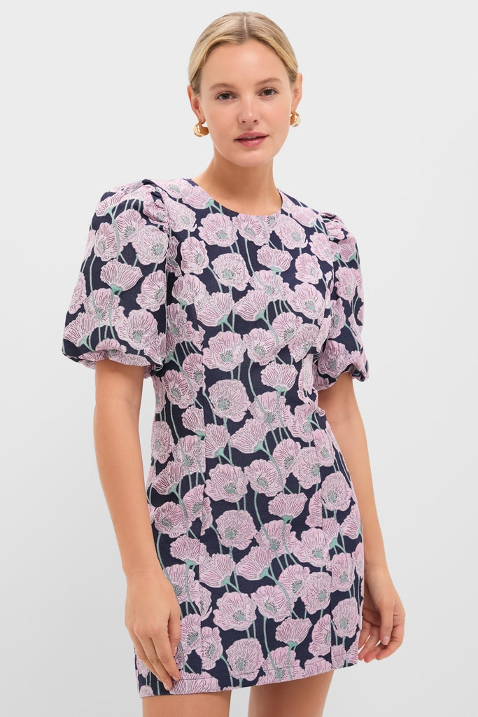 Pink & Navy Floral Jacquard Minetta Mini Dress