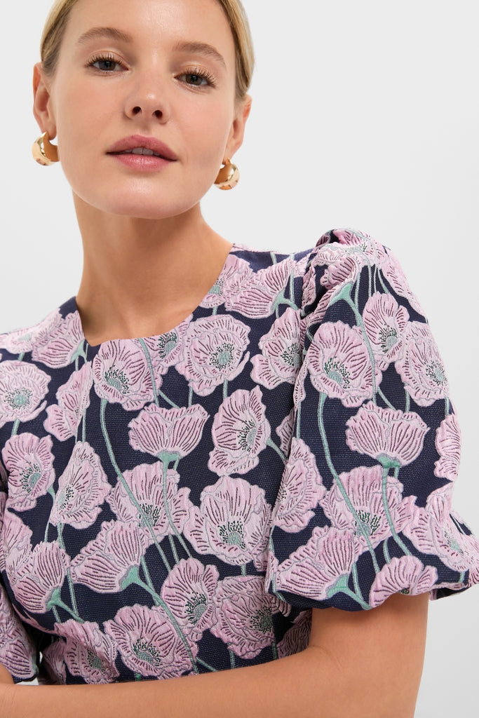 Pink & Navy Floral Jacquard Minetta Mini Dress