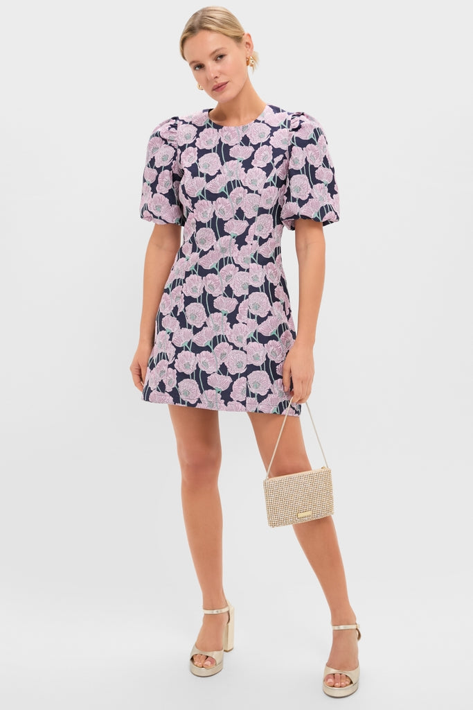 Pink & Navy Floral Jacquard Minetta Mini Dress