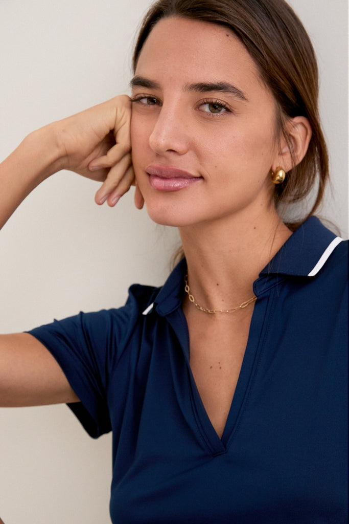 Navy Short Sleeve Performance Jersey Caroline Polo