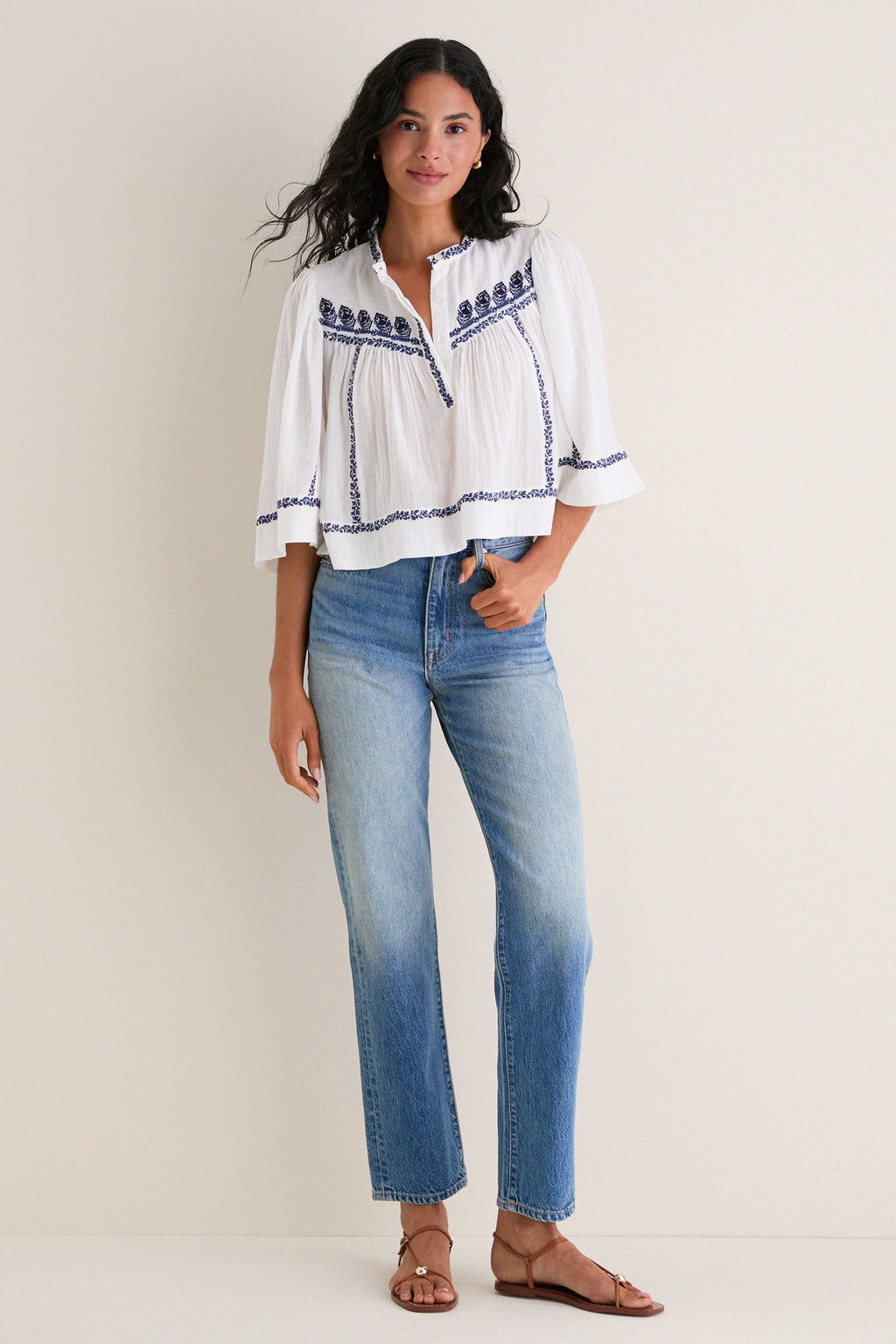 Ecru and Blue Juline Top