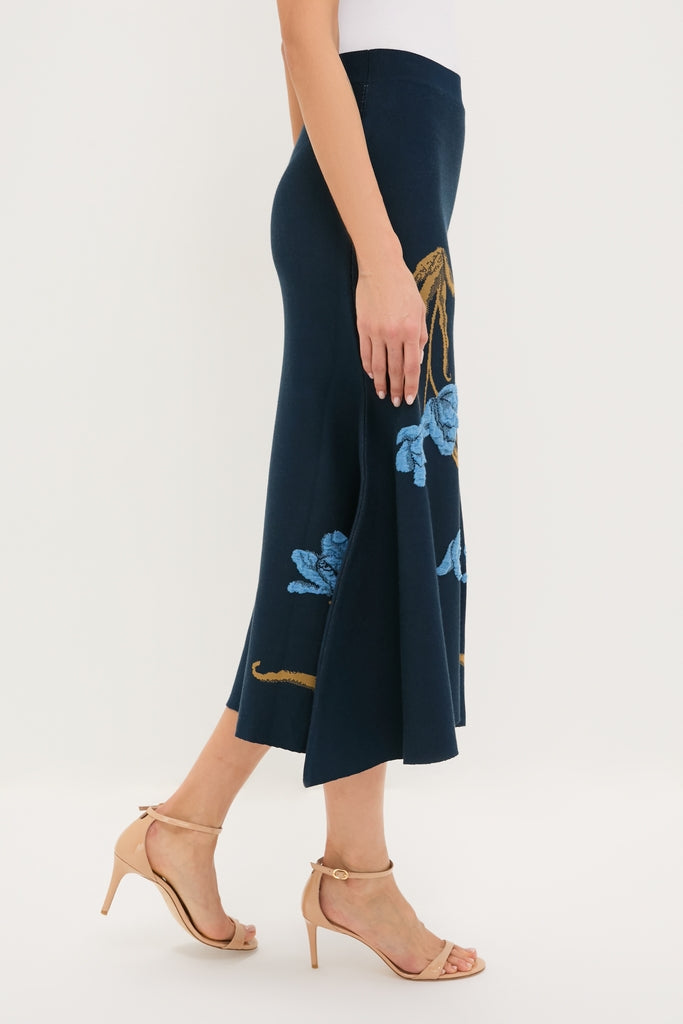 Navy A-Line Midi Knit Skirt