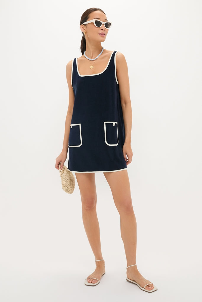Navy Mini Terrycloth Button Tank Coverup