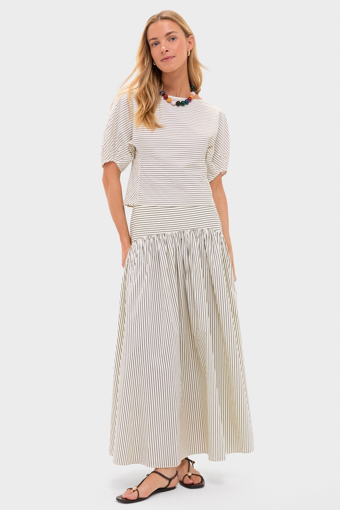 Ivory and Dark Oak Micro Stripe Didi Top