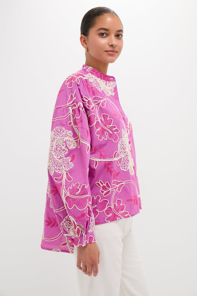 Pink Embroidered Juliette Button Down
