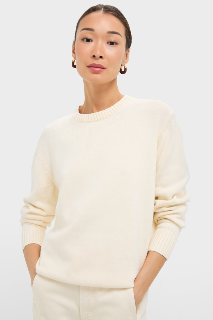 White Stone Washed Cotton Anne Crewneck Sweater