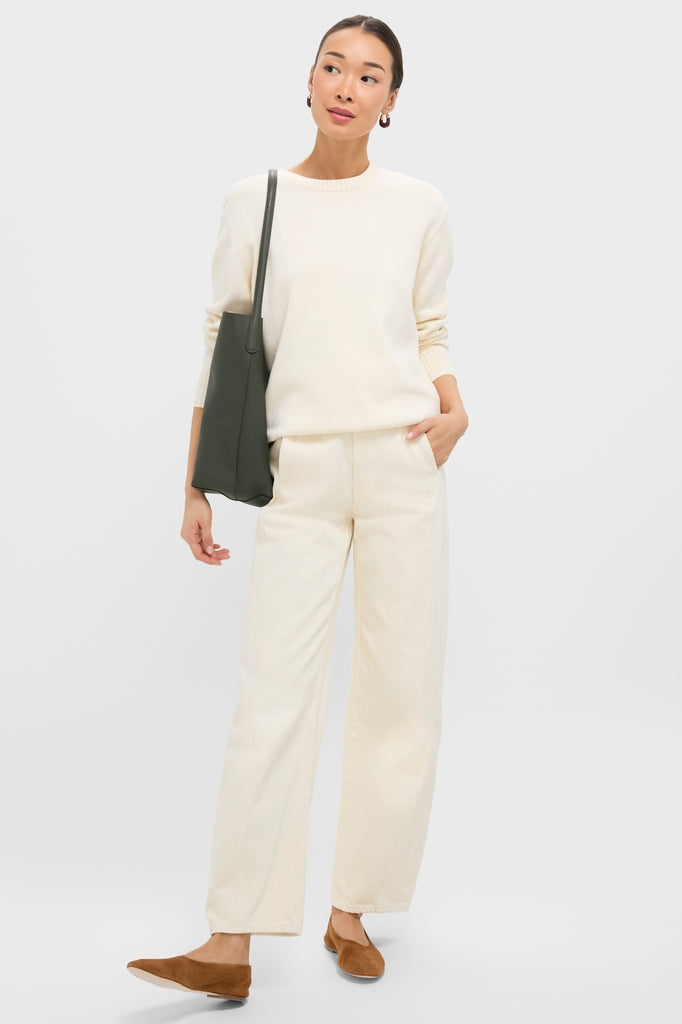 White Stone Washed Cotton Anne Crewneck Sweater