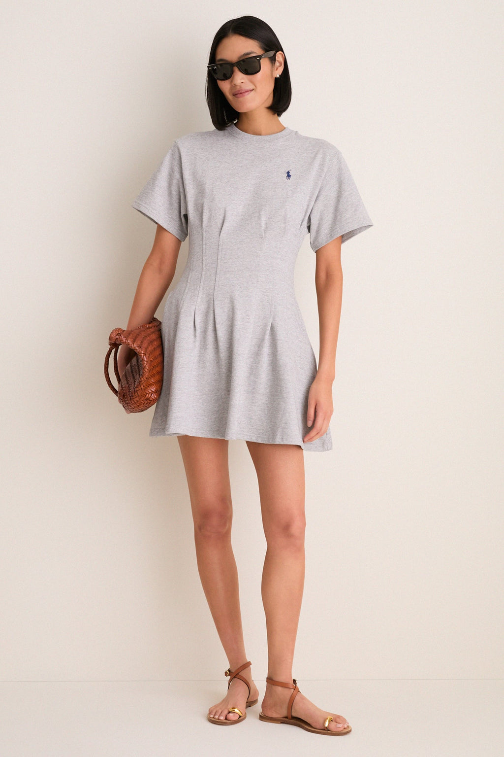 Cobblestone Heather Jersey Knit Crewneck Mini Dress
