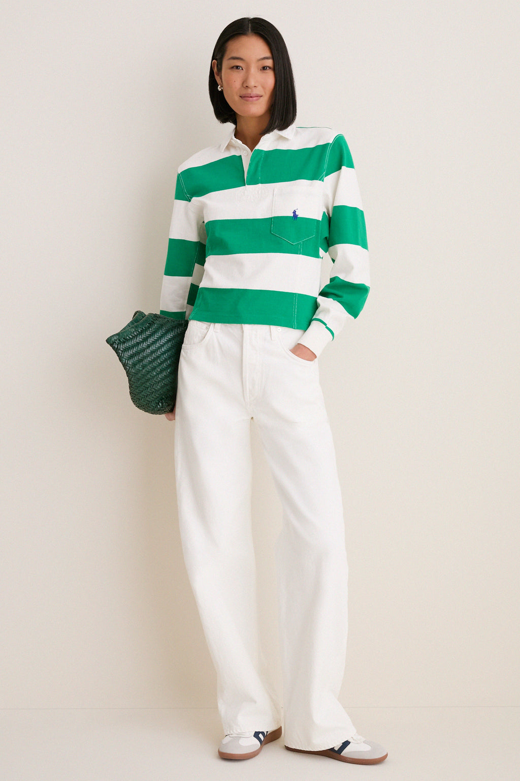 Billiard Green and Deckwash White Vintage Jersey Knit Polo