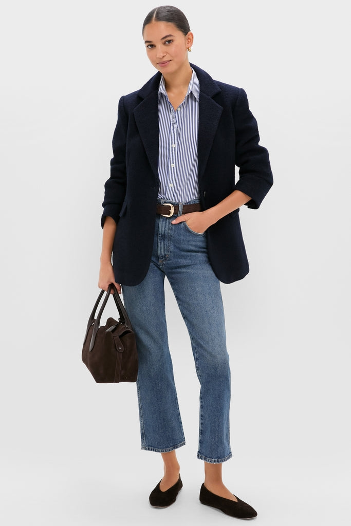 Navy Boucle Leo Blazer