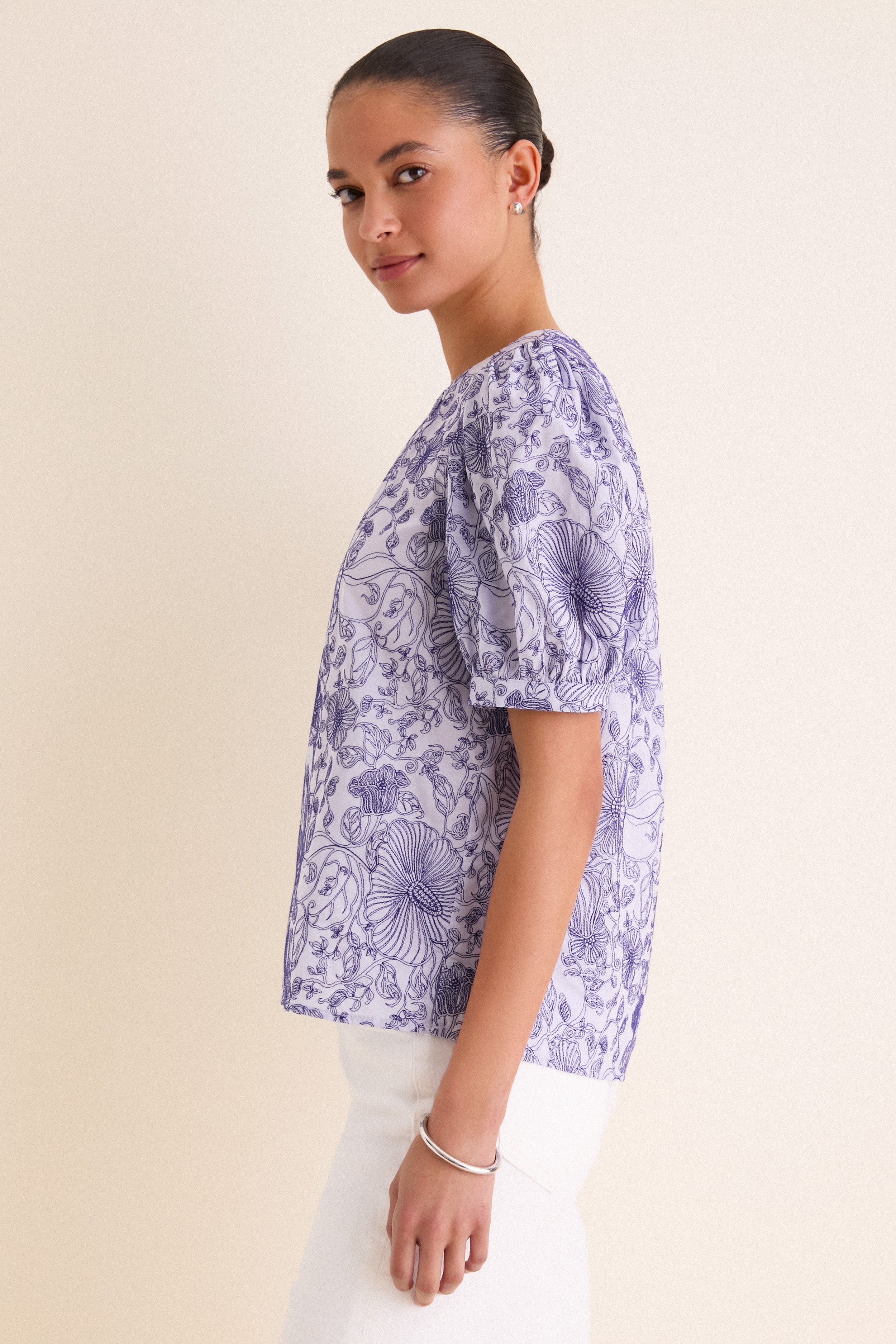 Embroidered Periwinkle Benson Blouse