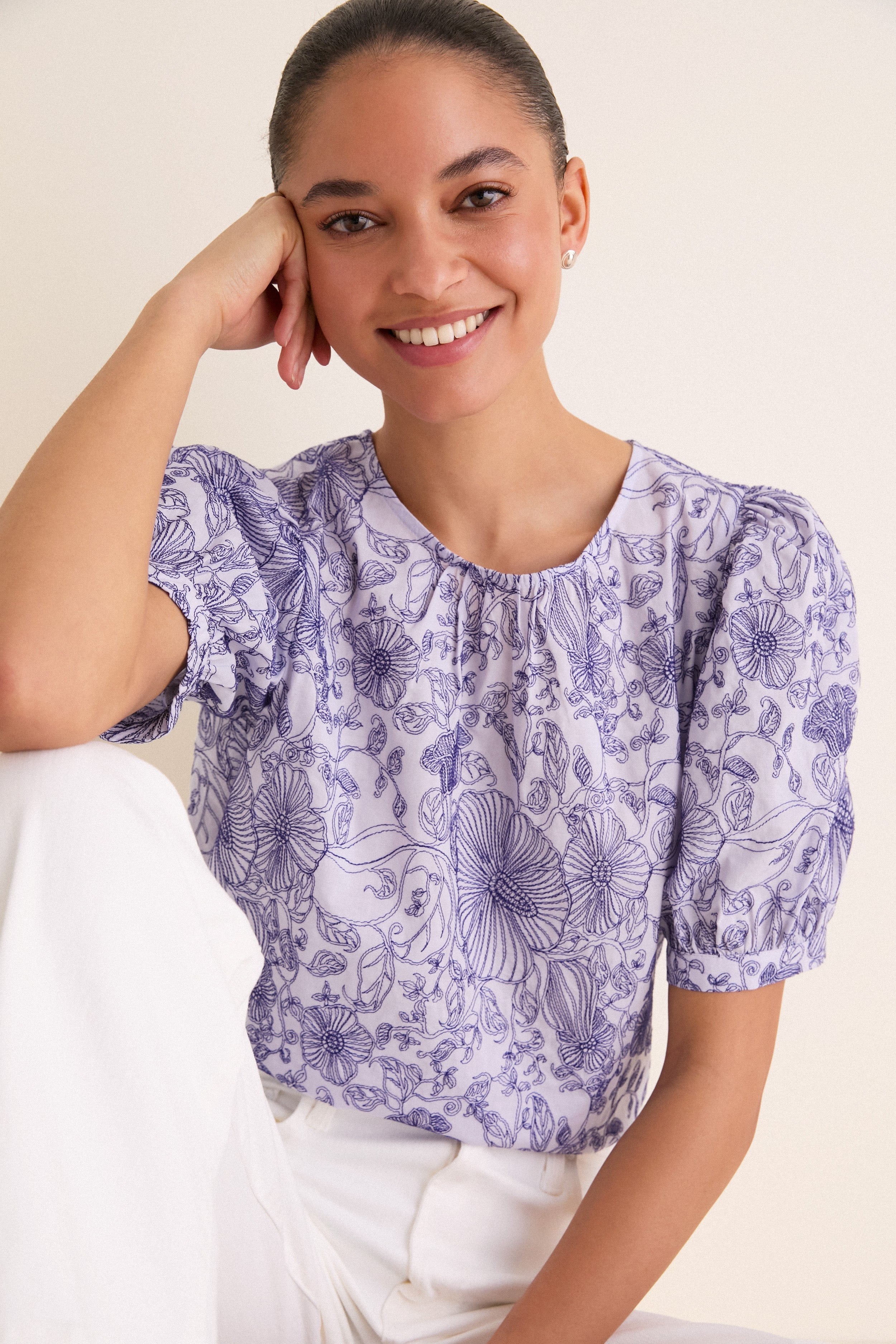Embroidered Periwinkle Benson Blouse