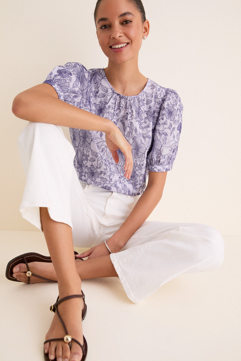 Embroidered Periwinkle Benson Blouse