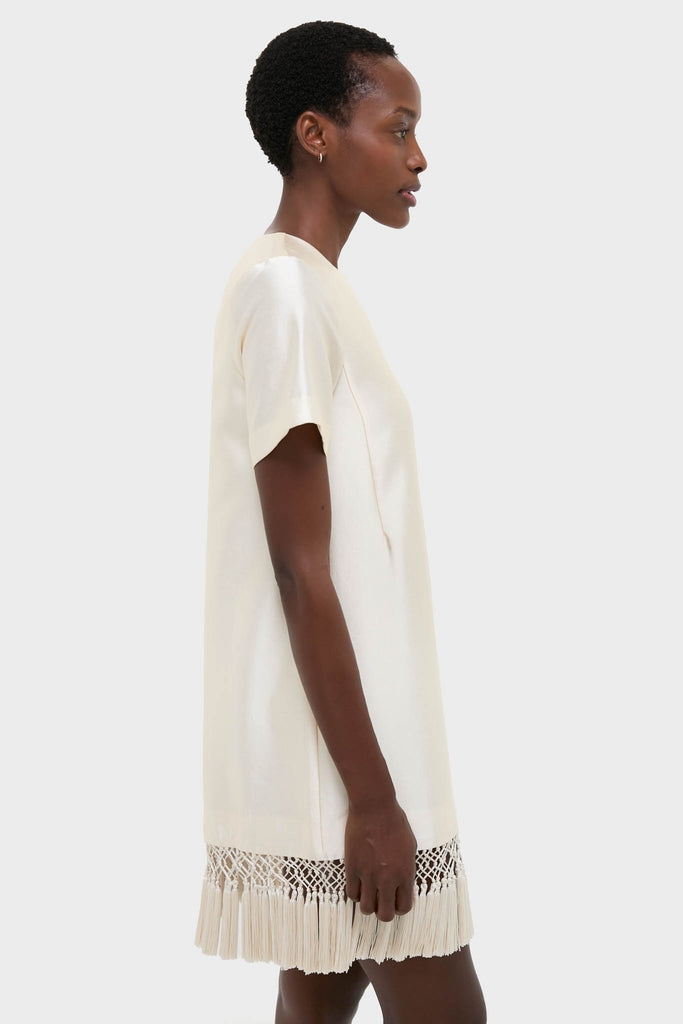 Ivory Dupioni Tassel Downing Dress