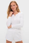 White Pointelle Long Sleeve Henley Tee