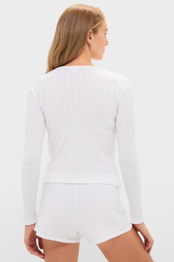 White Pointelle Long Sleeve Henley Tee