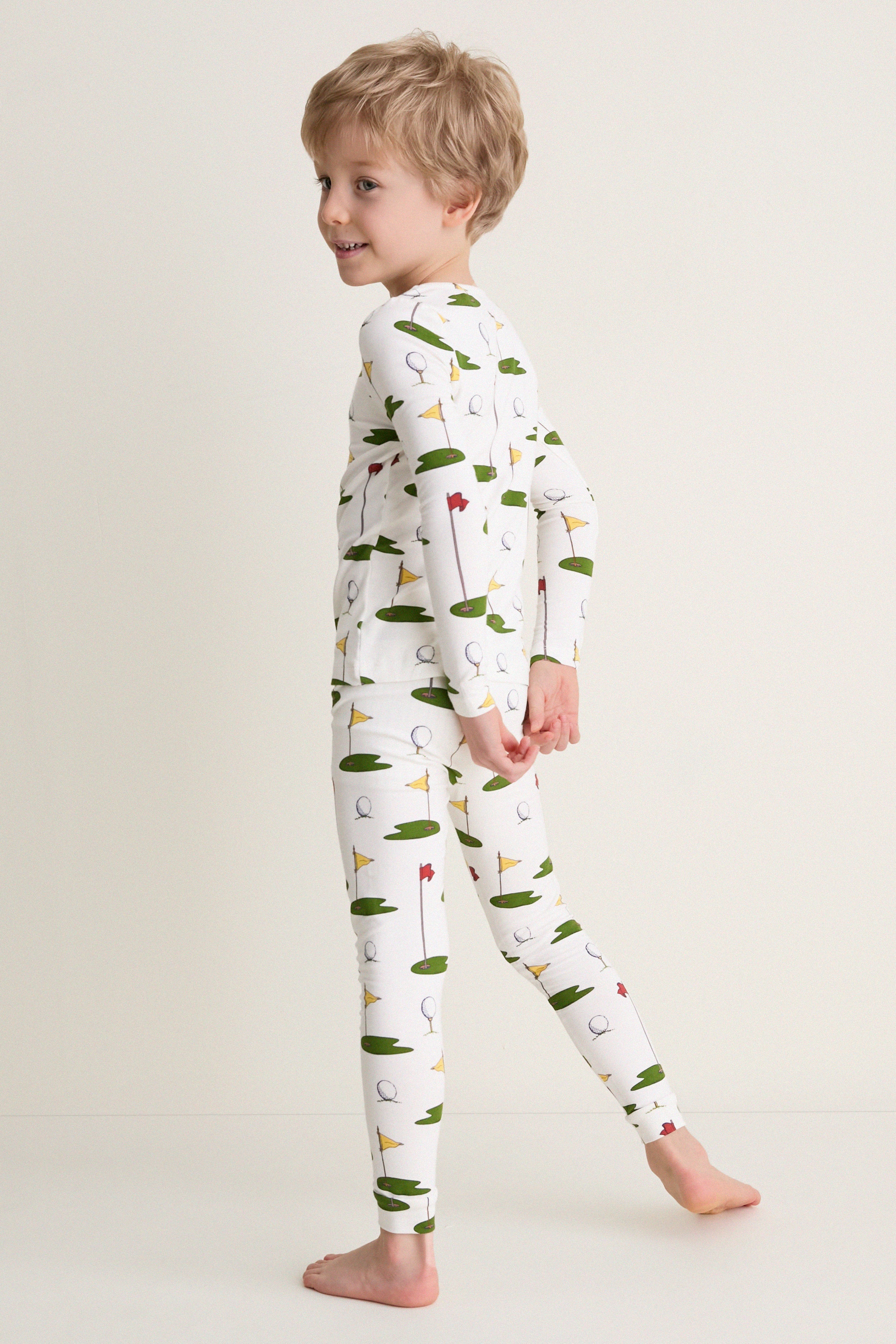 Cream Golf Tournament Kids Bamboo Pj Set