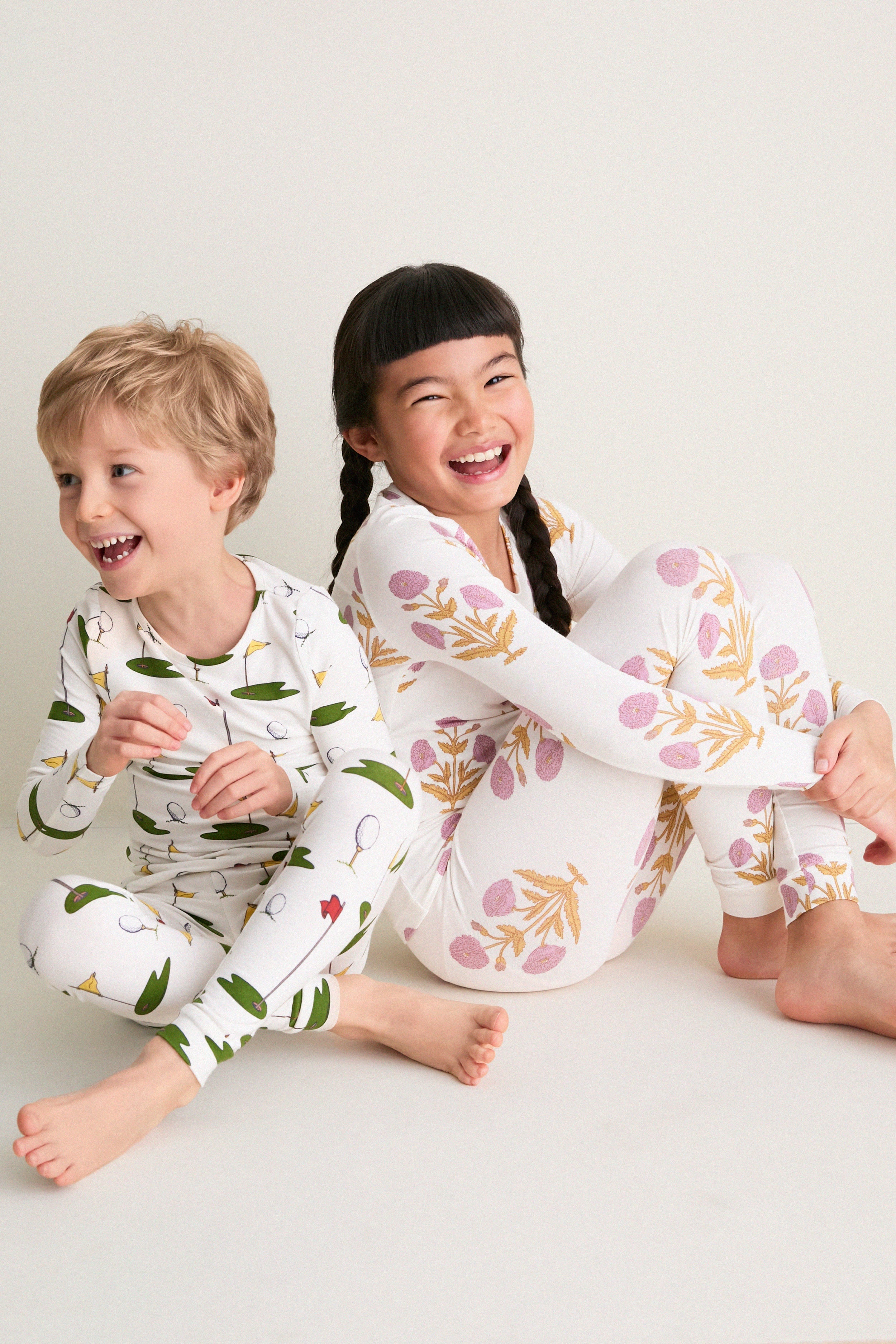 Cream Golf Tournament Kids Bamboo Pj Set