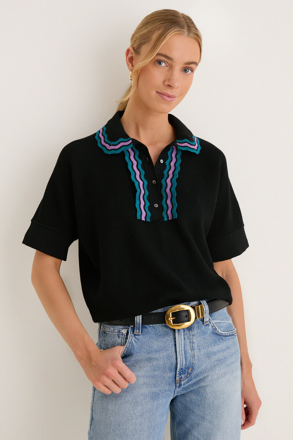 Deep Black Multi Polo Sweater