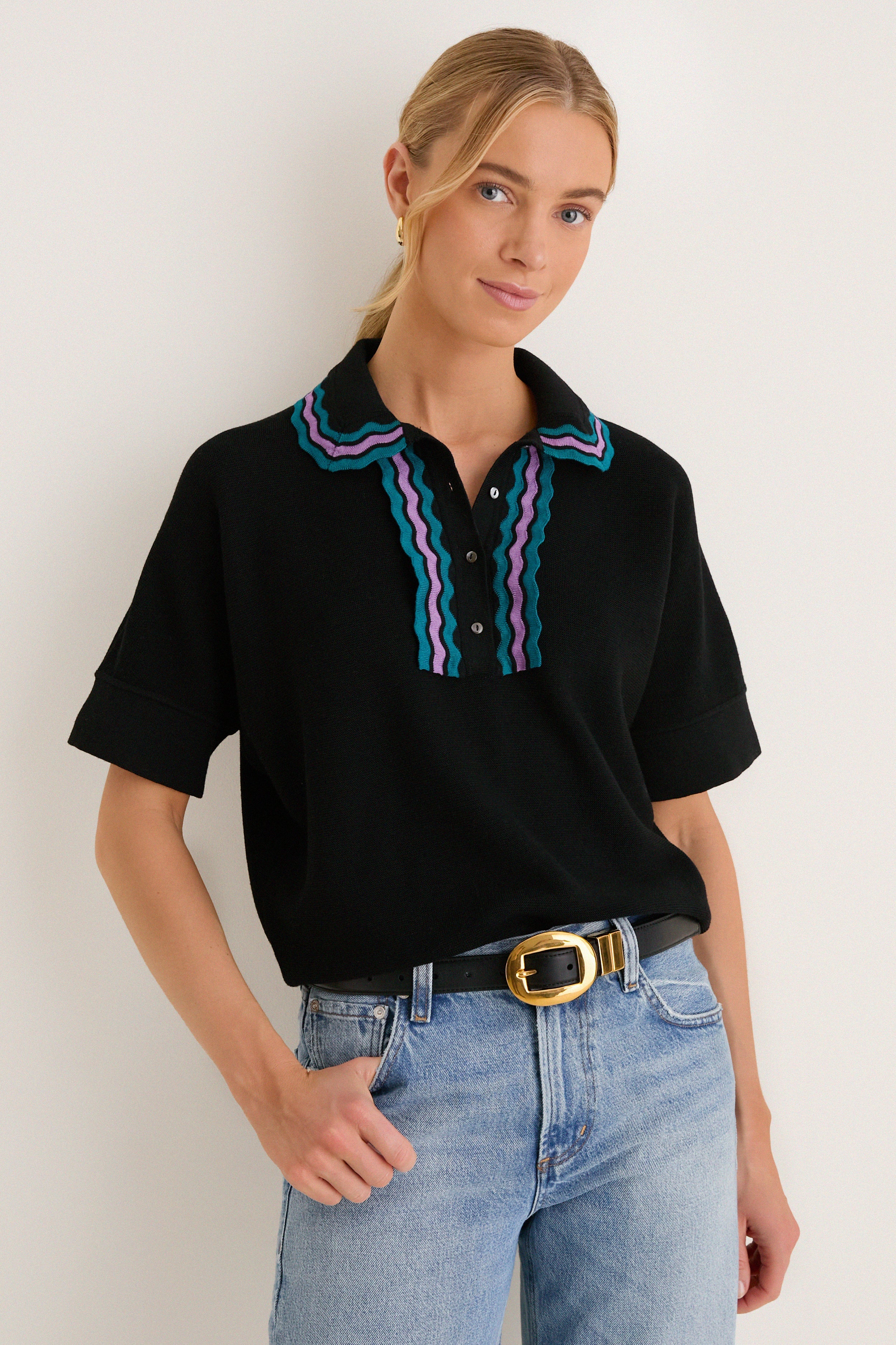 Deep Black Multi Polo Sweater