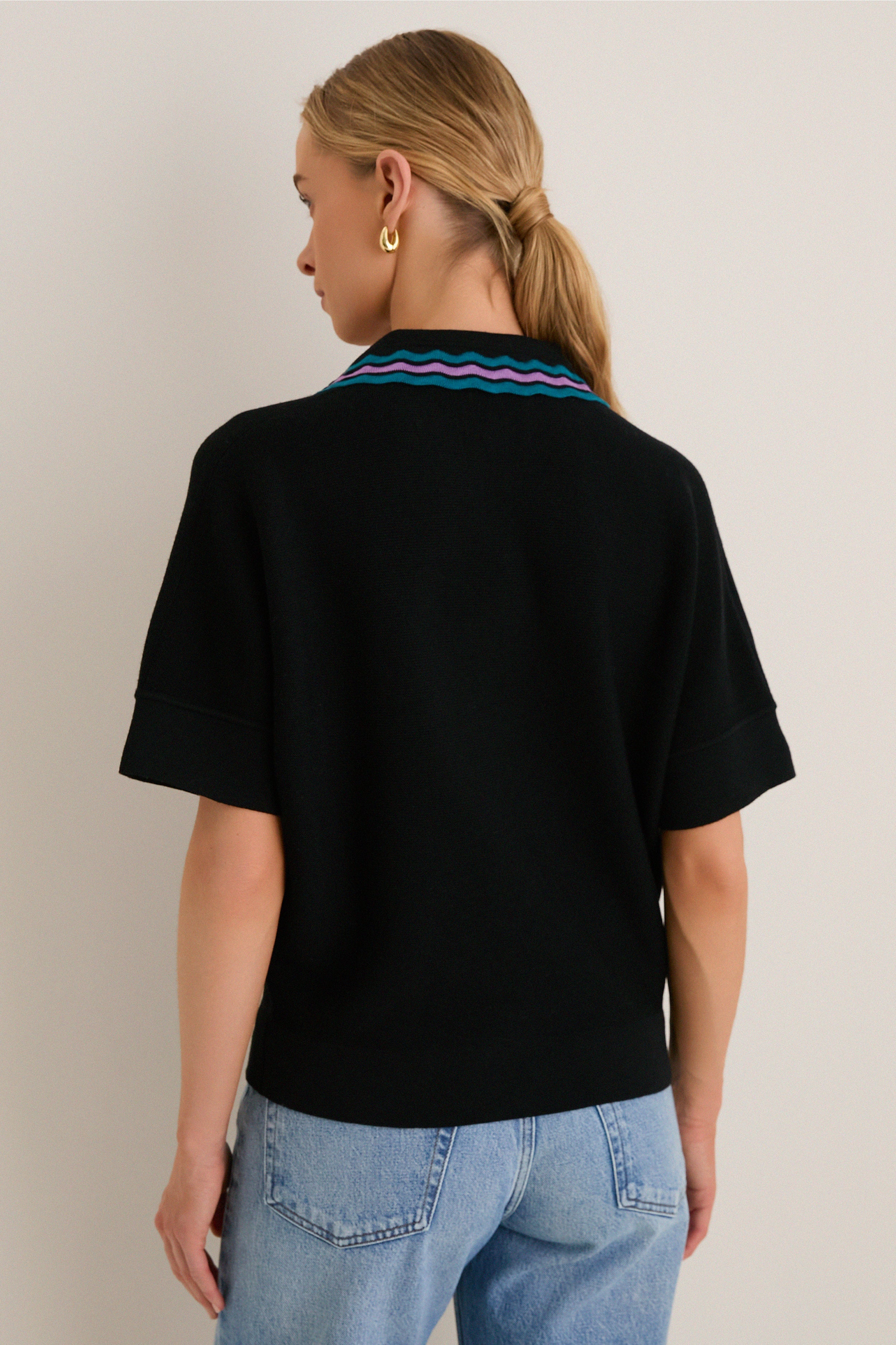Deep Black Multi Polo Sweater
