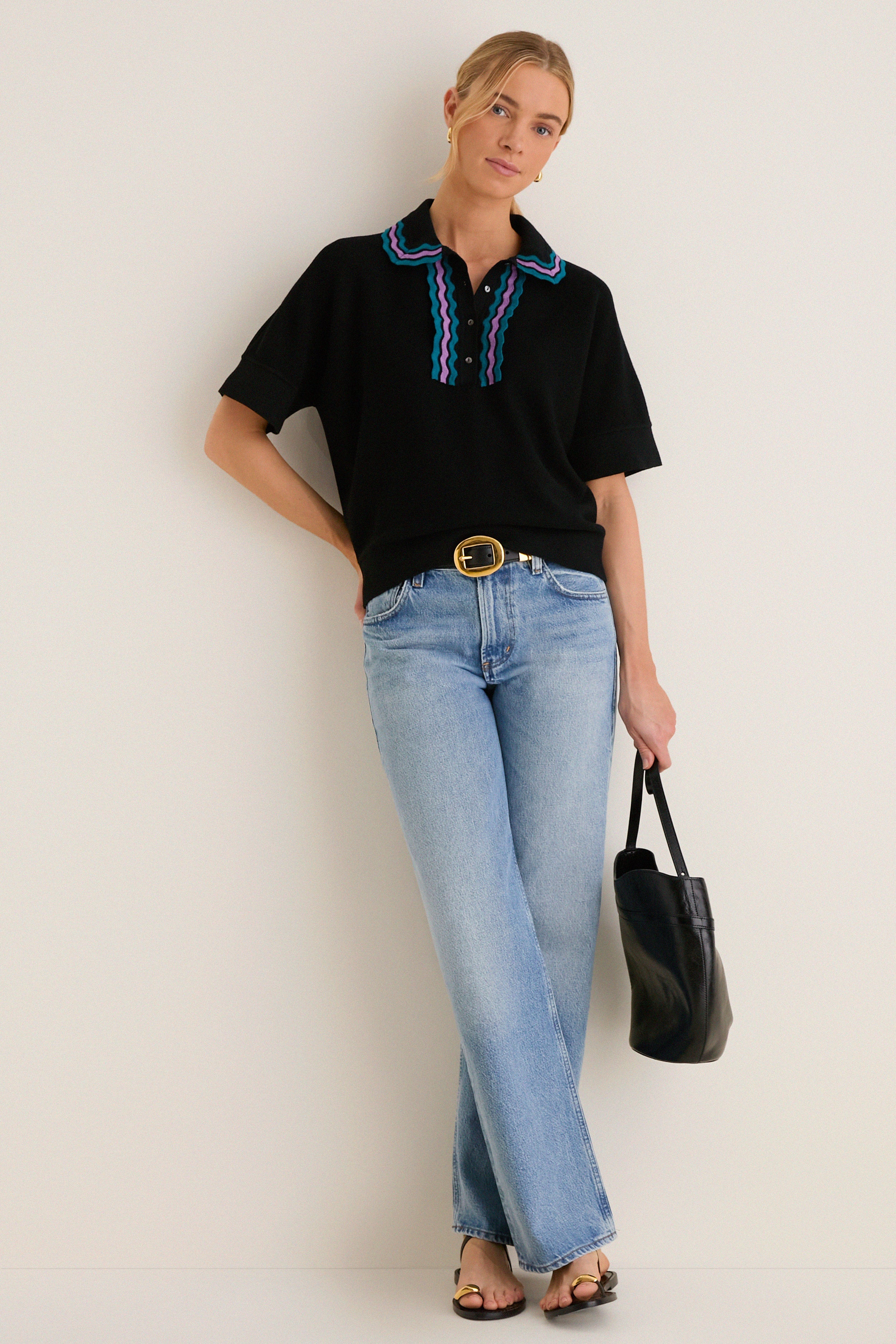 Deep Black Multi Polo Sweater