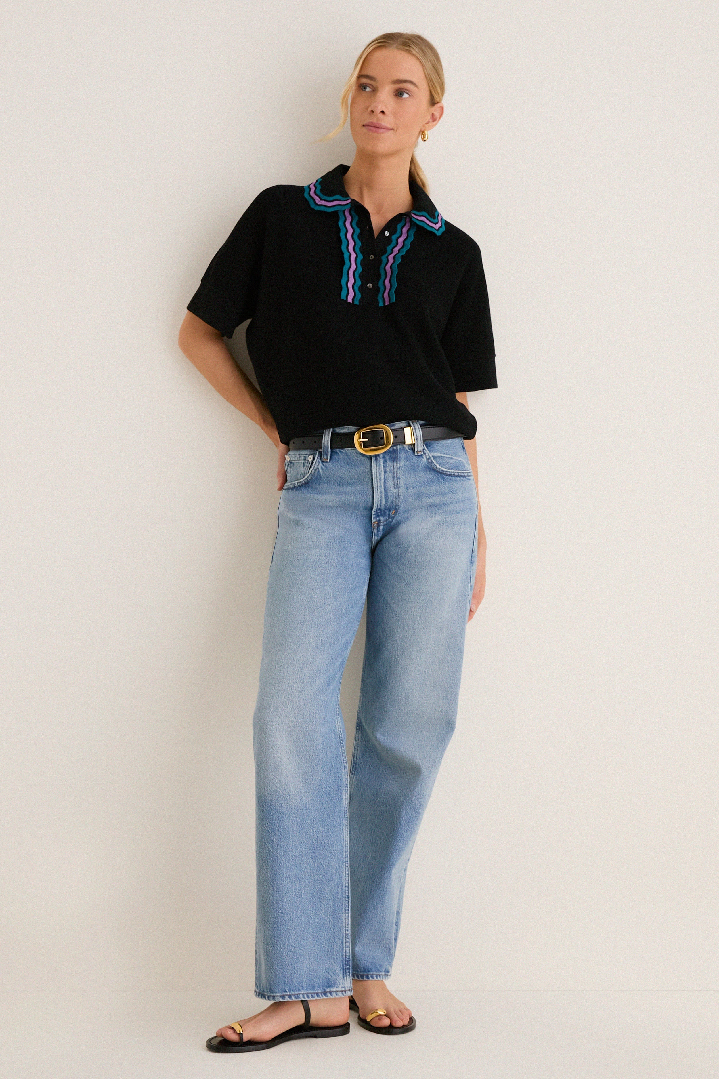Deep Black Multi Polo Sweater