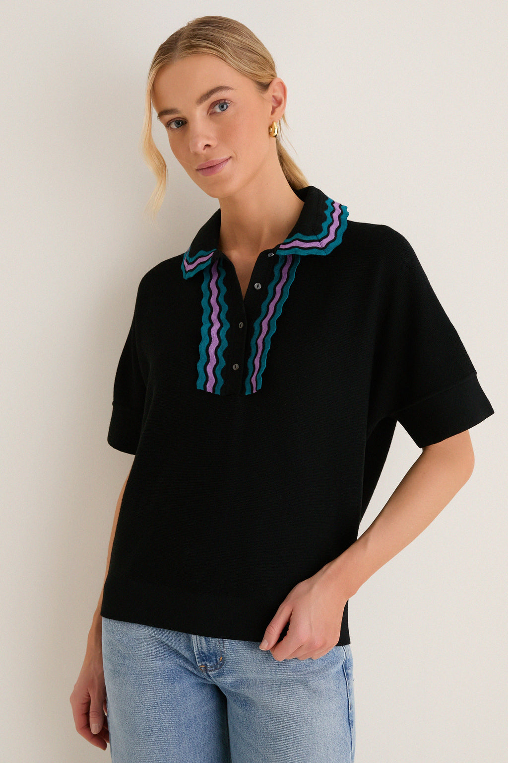 Deep Black Multi Polo Sweater