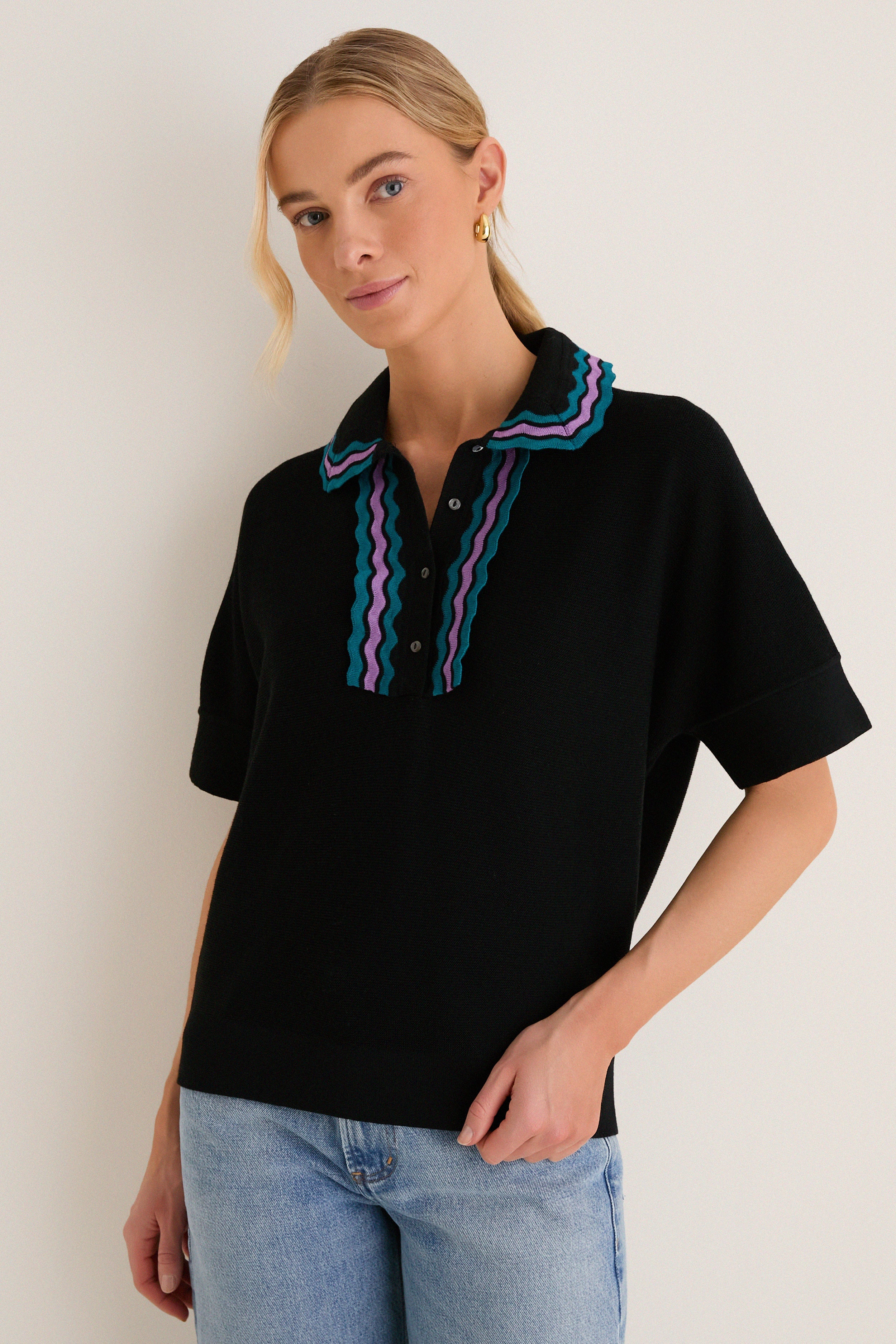 Deep Black Multi Polo Sweater