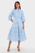 Blue and White Midi Hillsborough Dress