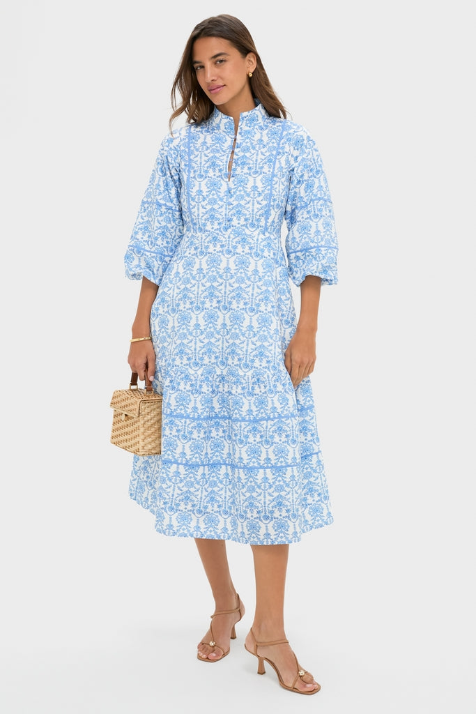 Blue and White Midi Hillsborough Dress
